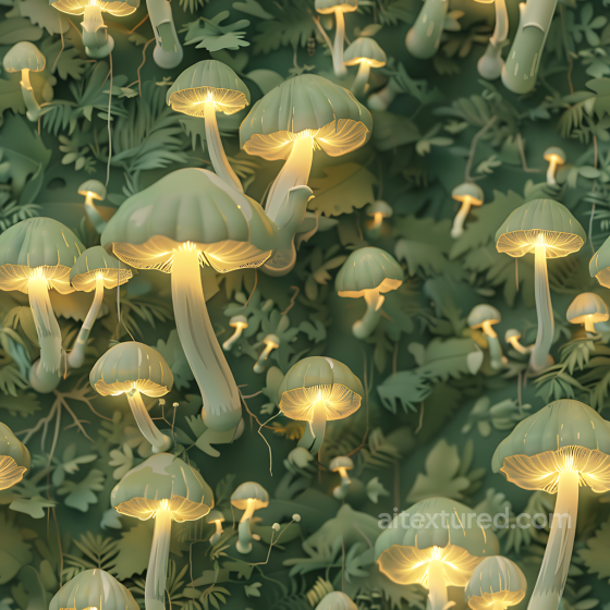 Camouflage Texture Featuring Glowing Mushrooms and Forest Foliage Color Camouflage texture preview