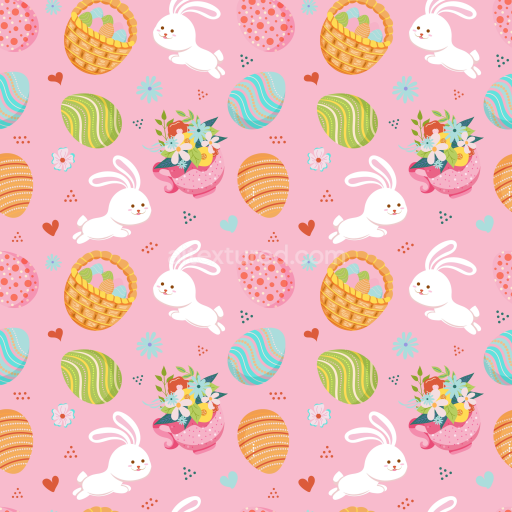 Seamless 3D PBR Texture with Easter Bunnies, Colorful Eggs & Floral Accents