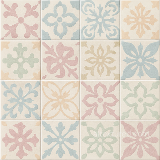 Encaustic Tiles With Pastel Colors And Smooth Grout For Classic Ornamental Floors seamless Mosaic PBR texture