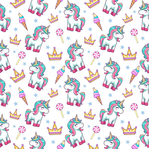 Pattern Bundle - Seamless 3D Cartoon Unicorn Pattern PBR Texture with Crowns and Sweets texture preview