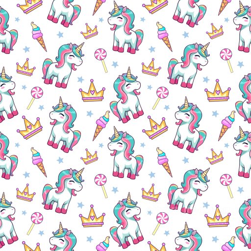 Cartoon Unicorn Pattern PBR Texture with Crowns and Sweets seamless Pattern Bundle PBR texture