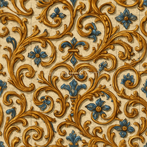 Seamless 3d texture pbr 8k antique ceramic mosaic with cracked glaze and baroque details