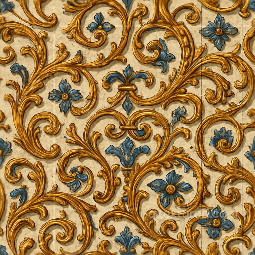 Antique Ceramic Mosaic With Cracked Glaze And Baroque Details seamless Mosaic PBR texture