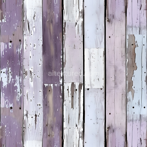 Seamless 3D Rustic Painted Wood Planks PBR Texture with Worn Purple and White Finish