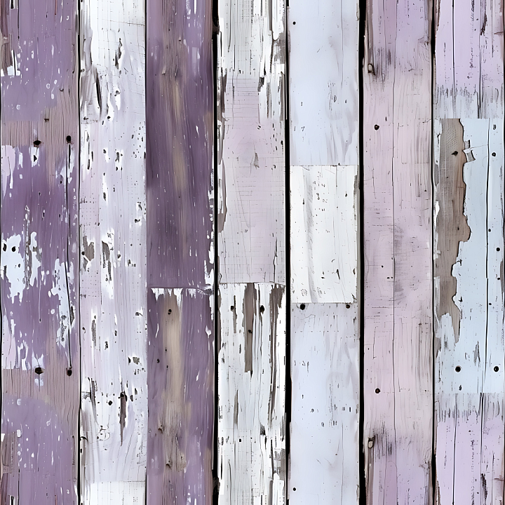 Rustic Painted Wood Planks with Worn Purple and White Finish seamless PBR texture preview
