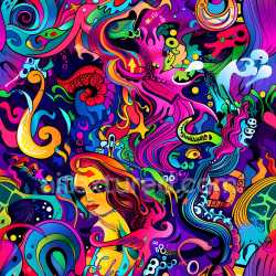 seamless Seamless 3D PBR Texture of Psychedelic Graffiti with Bright Neon Colors and Abstract Swirls texture 8k free download PBR