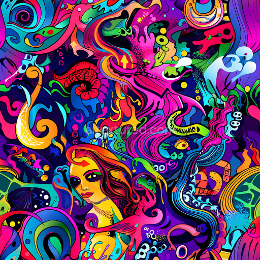 Seamless 3D PBR Texture of Psychedelic Graffiti with Bright Neon Colors and Abstract Swirls
