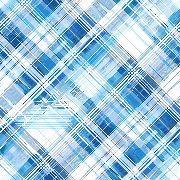 Blue Plaid with Layered Stripes and Watercolor Effects seamless PBR texture preview