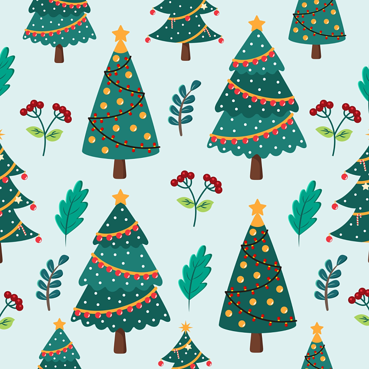 with Festive Christmas Trees and Seasonal Foliage seamless PBR texture preview