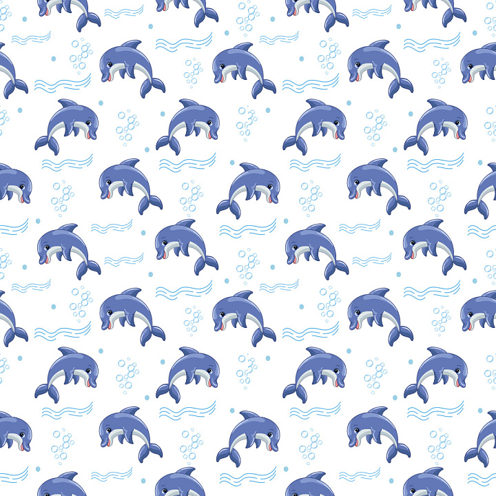 Pattern Featuring Playful Blue Dolphins with Ocean Motifs seamless PBR texture preview