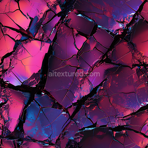 Seamless 3D Cracked Glass PBR Texture Featuring Vibrant Purple and Pink Fractures