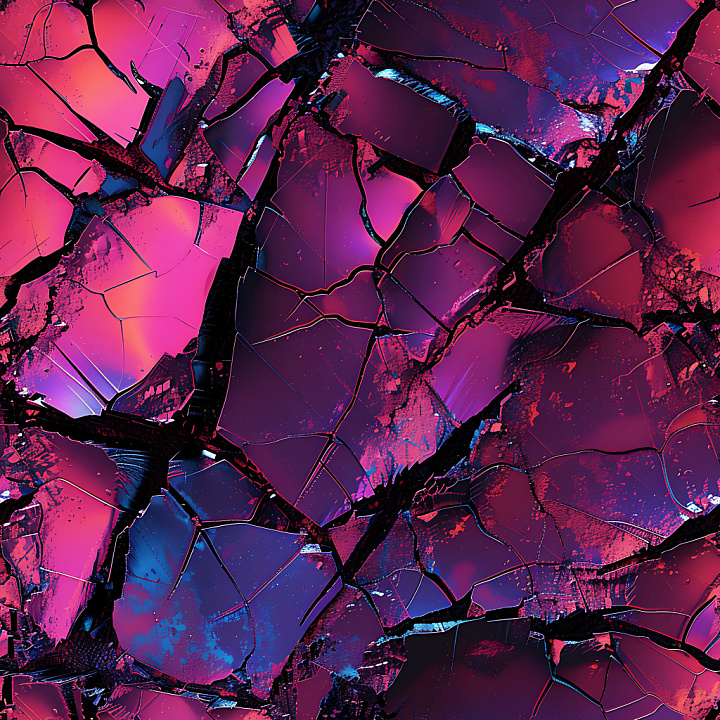 Cracked Glass Featuring Vibrant Purple and Pink Fractures seamless PBR texture preview