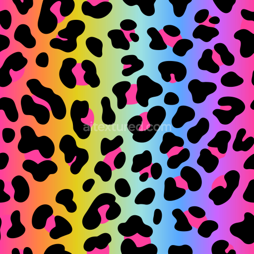 Seamless 3D PBR Leopard Print Texture with Vibrant Rainbow Gradient and Black Spots