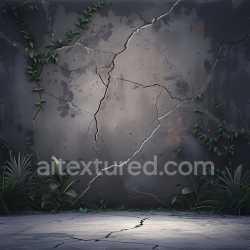 seamless Seamless 3D PBR cracked concrete wall texture with natural holes and vine overgrowth texture 8k free download PBR