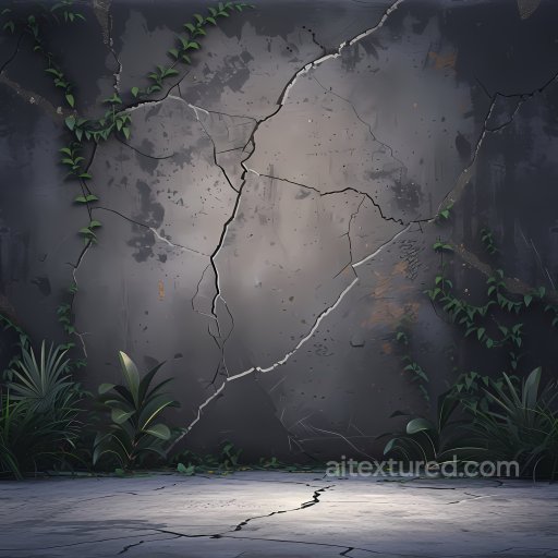 Cracked Concrete Wall Texture With Natural Holes And Vine Overgrowth seamless Cracked & Holes PBR texture