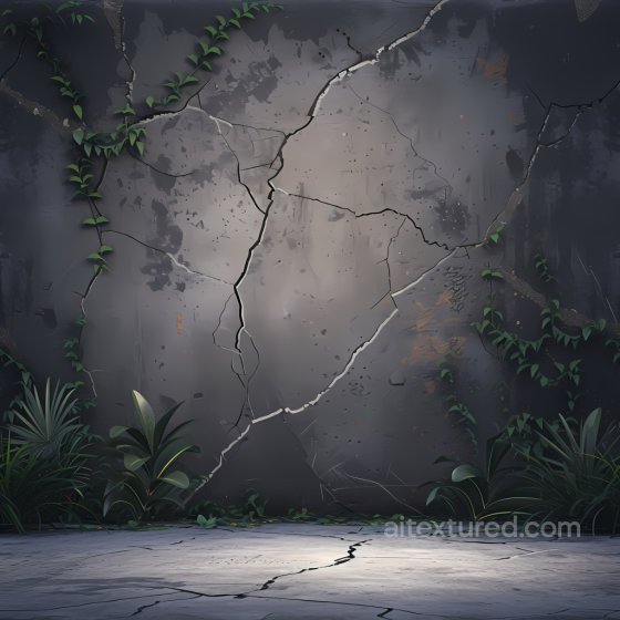 Cracked Concrete Wall Texture With Natural Holes And Vine Overgrowth Cracked & Holes texture preview