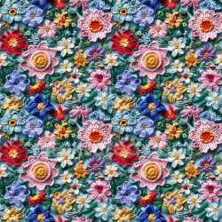 seamless Seamless 3D PBR Embroidered Floral Fabric Texture with Multicolor Stitching texture 8k free download PBR