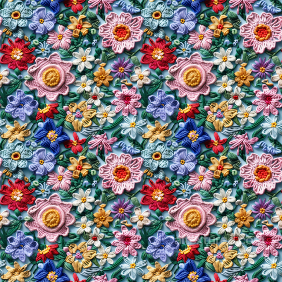 Embroidered Floral Fabric Texture with Multicolor Stitching Embroidered floral texture preview