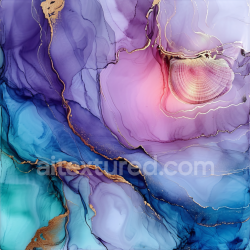 seamless Seamless 3D Alcohol Ink PBR Texture with Purple Blue Fluid Veins & Gold Accents texture 8k free download PBR