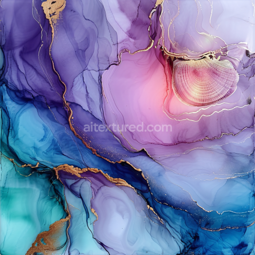 Seamless 3D Alcohol Ink PBR Texture with Purple Blue Fluid Veins & Gold Accents