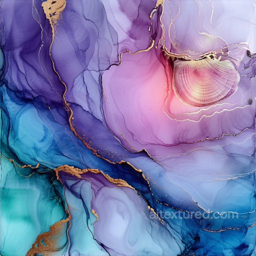 Alcohol Ink PBR Texture with Purple Blue Fluid Veins & Gold Accents seamless Alcohol ink PBR texture