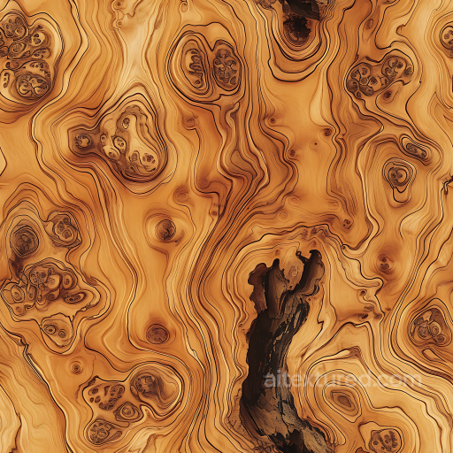 Burl Wood Texture Featuring Detailed Knots and Intricate Grain Lines seamless Wood PBR texture