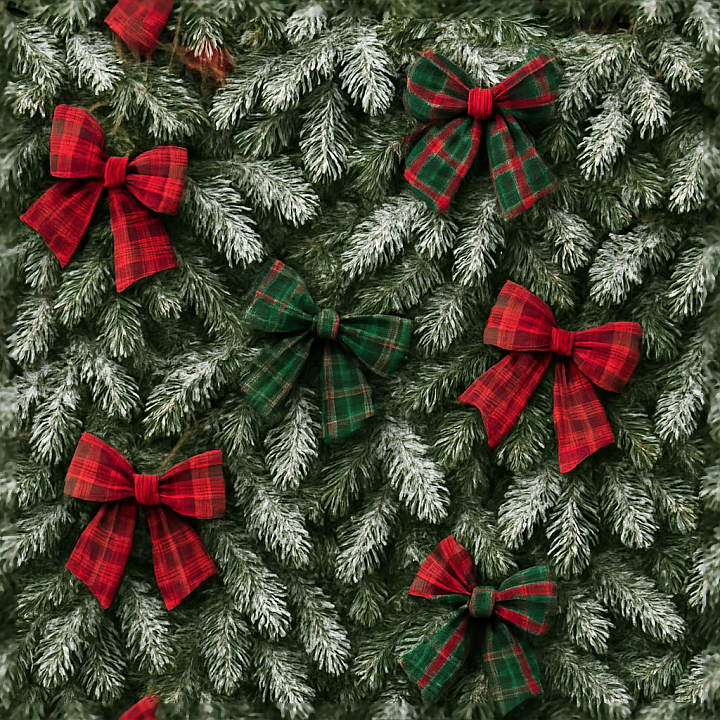 Christmas Garland Red Plaid Green Plaid Snow Covered Pine Frost Crystal… seamless PBR texture preview