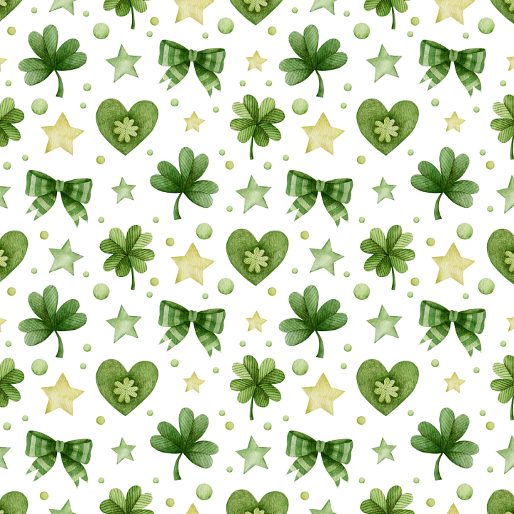 St Patrick Digital Paper with Shamrocks & Stars seamless PBR texture preview