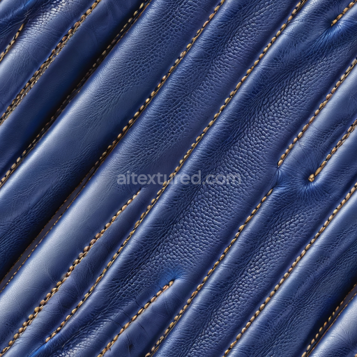 Seamless 3D Quilted Blue Pebbled Leather PBR Texture with Visible Stitching and Folds