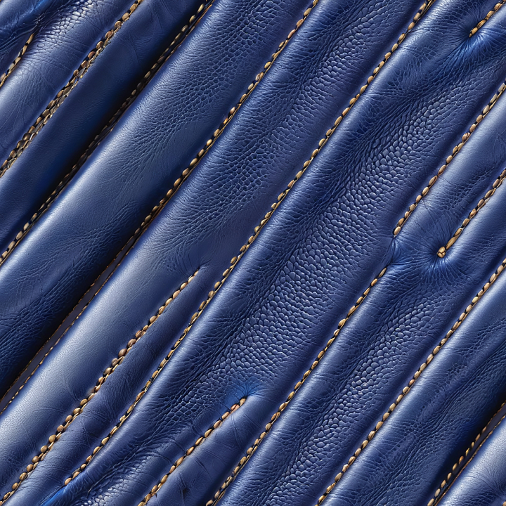 Quilted Blue Pebbled Leather with Visible Stitching and Folds seamless PBR texture preview