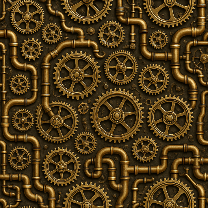 Water - Make Generative Fill Steampunk Cogs Steam Colours Gold seamless PBR texture preview