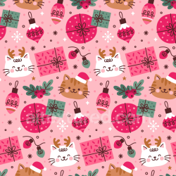 seamless Seamless 3D PBR Christmas Digital Paper Texture with Festive Cat Faces and Gifts texture 8k free download PBR