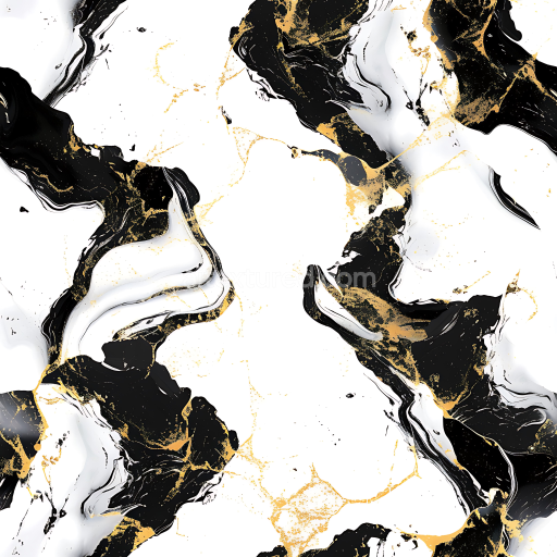 Seamless 3D Black Marble PBR Texture with Matte Finish and Gold Veins