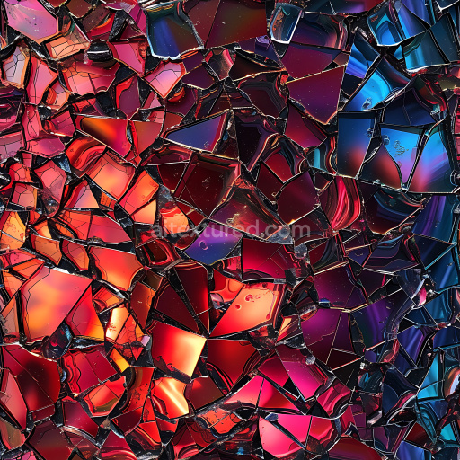 Seamless 3D shattered glass PBR texture with vibrant multicolor cracked fragments