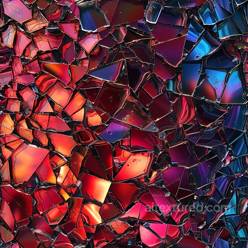 shattered glass PBR texture with vibrant multicolor cracked fragments seamless Cracked & Holes PBR texture