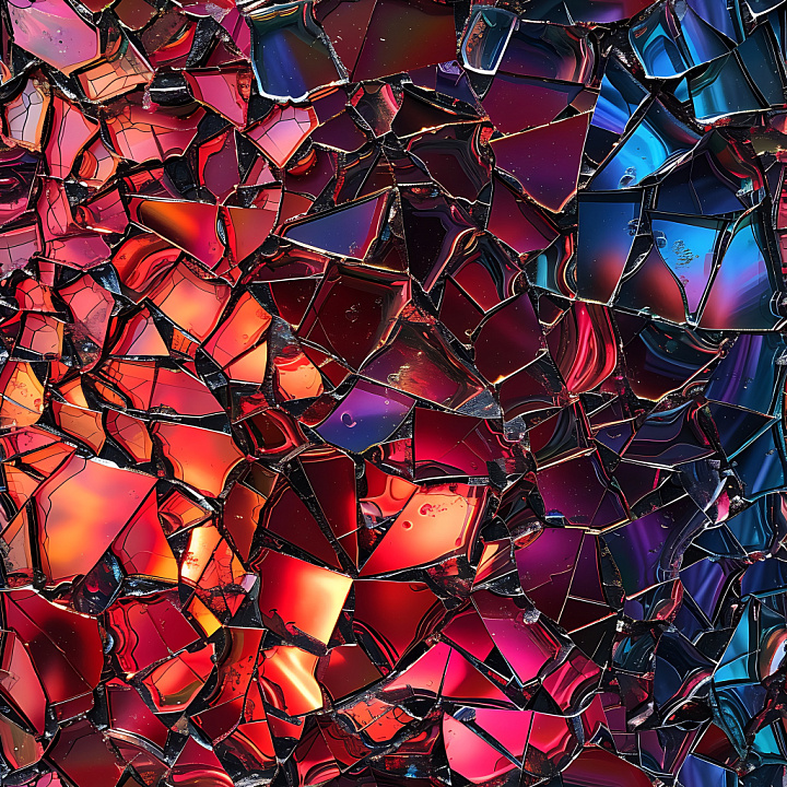 Shattered Glass With Vibrant Multicolor Cracked Fragments seamless PBR texture preview