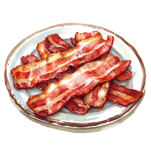 Watercolor Style Breakfast Bacon Strips on Plate Illustration Graphic