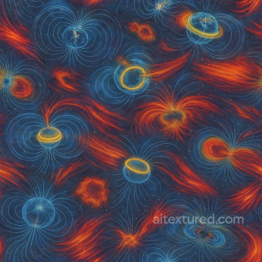 Magnetic Field Lines With Magnetosphere And Radiation Belt Effects seamless Star, space, planets PBR texture
