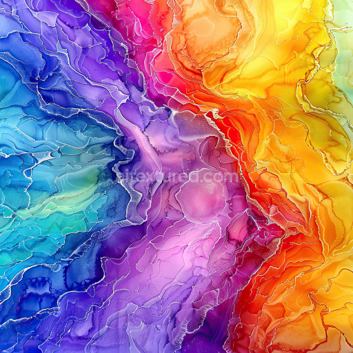 Seamless 3D Alcohol Ink PBR Texture Featuring Vibrant Multicolor Fluid Waves and Organic Veins