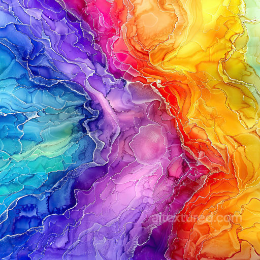 Alcohol Ink PBR Texture Featuring Vibrant Multicolor Fluid Waves and Organic Veins seamless Alcohol ink PBR texture