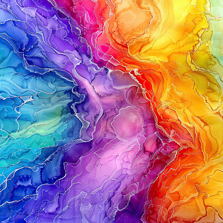 Alcohol Ink Featuring Vibrant Multicolor Fluid Waves and Organic Veins seamless PBR texture preview
