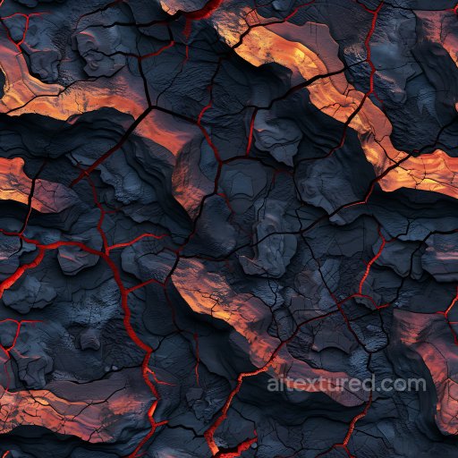 cracked volcanic lava rock PBR texture with glowing fissures seamless Cracked & Holes PBR texture