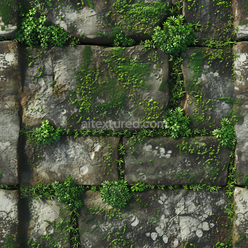 Seamless 3D Moss-Covered Stone Pavement PBR Texture with Weathered Details