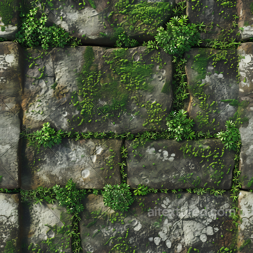 Moss-Covered Stone Pavement PBR Texture with Weathered Details seamless Stone PBR texture