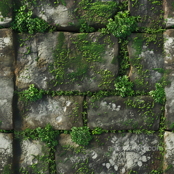 Moss-Covered Stone Pavement PBR Texture with Weathered Details Stone texture preview