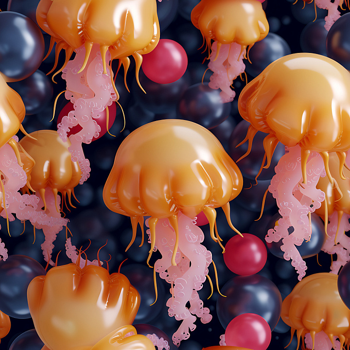 Inflated Featuring Orange Jellyfish with Pink Tentacles seamless PBR texture preview
