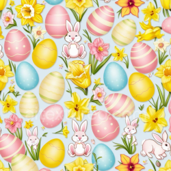 seamless Seamless 3D PBR Texture with Easter Eggs, Bunnies, and Spring Flowers texture 8k free download PBR