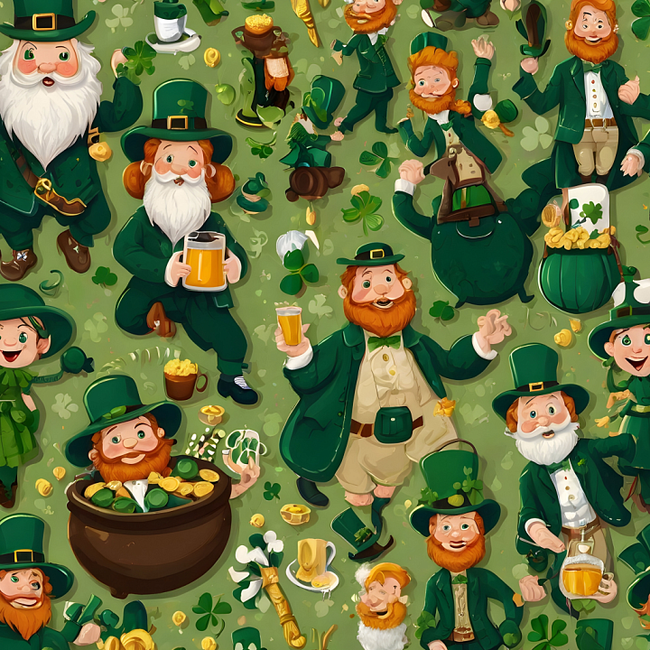 Featuring St Patrick Leprechaun Characters & Shamrocks seamless PBR texture preview