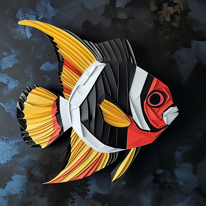 Animal of Origami-Style Butterfly Fish with Bold Color Blocks seamless PBR texture preview