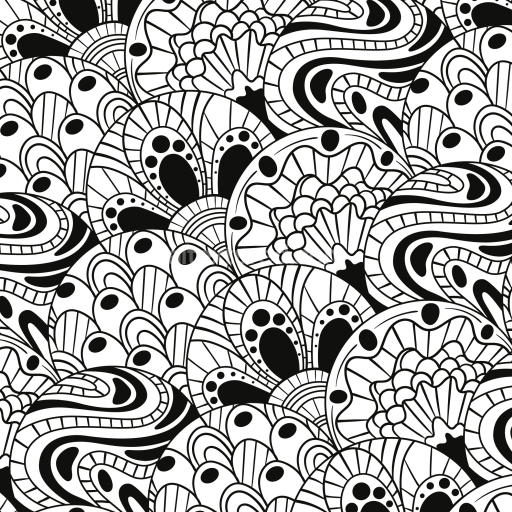 Seamless 3D PBR Texture of Black and White Ornamental Floral Pattern